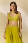 Shop_Samyukta Singhania_Green Viscose Organza Embroidery Cutdana Leaf Moti Sharara Set _Online_at_Aza_Fashions