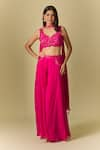 Buy_Samyukta Singhania_Pink Viscose Organza Embroidery Cutdana Leaf Moti Neck Sharara Set _Online_at_Aza_Fashions