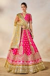 Masaba_Pink Lehenga And Blouse Raw Silk Embroidery Chand Phool Rose Falooda Bridal Set _at_Aza_Fashions