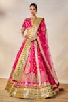 Masaba_Pink Lehenga And Blouse Raw Silk Embroidery Chand Phool Rose Falooda Bridal Set _Online