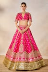 Masaba_Pink Lehenga And Blouse Raw Silk Embroidery Chand Phool Rose Falooda Bridal Set 