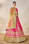 Masaba_Pink Lehenga And Blouse Raw Silk Embroidery Chand Phool Rose Falooda Bridal Set 