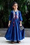 Shop_SnuggleMe_Blue Chanderi Embroidery Sequin And Gota Bloom Shawl Lapel Jacket With Gown _at_Aza_Fashions