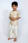 Buy_SnuggleMe_Beige Chanderi Cloud Up Shirt Style Short Kurta With Dhoti Pant _at_Aza_Fashions