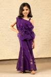 Buy_SnuggleMe_Purple Chanderi 3d Bloom Embellished One Shoulder Top With Sharara Pant _at_Aza_Fashions