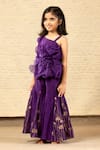 SnuggleMe_Purple Chanderi 3d Bloom Embellished One Shoulder Top With Sharara Pant _Online_at_Aza_Fashions