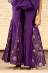 Shop_SnuggleMe_Purple Chanderi 3d Bloom Embellished One Shoulder Top With Sharara Pant _Online_at_Aza_Fashions