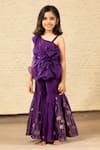 SnuggleMe_Purple Chanderi 3d Bloom Embellished One Shoulder Top With Sharara Pant _at_Aza_Fashions