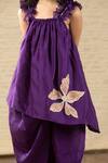 Shop_SnuggleMe_Purple Chanderi Embroidery Fleur Patch Work Asymmetrical Kurta With Tulip Pant _Online_at_Aza_Fashions