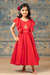 Buy_SnuggleMe_Red Glaze Cotton Embroidery Crest Gown _at_Aza_Fashions