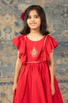 SnuggleMe_Red Glaze Cotton Embroidery Crest Gown _Online_at_Aza_Fashions