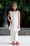 Buy_SnuggleMe_White Chanderi Embroidered Thread Floral Flared Kurta And Palazzo Set _at_Aza_Fashions