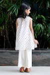 Shop_SnuggleMe_White Chanderi Embroidered Thread Floral Flared Kurta And Palazzo Set _at_Aza_Fashions