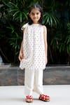 SnuggleMe_White Chanderi Embroidered Thread Floral Flared Kurta And Palazzo Set _at_Aza_Fashions