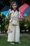 Shop_SnuggleMe_Cream Jacket Chanderi Printed Floral Palazzo Set _Online_at_Aza_Fashions