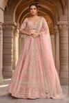 Buy_Kalighata_Pink Silk, Chiffon Cut Work, Sequins, Embroidery Hand Bridal Lehenga Set _at_Aza_Fashions