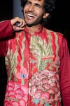 Mahima Mahajan_Red Glazed Cotton Printed Floral Nadeem Nehru Jacket _Online_at_Aza_Fashions