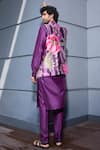 Shop_Mahima Mahajan_Purple Glazed Cotton Printed Floral Vine Hamza Bundi And Kurta Set _at_Aza_Fashions