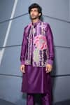 Buy_Mahima Mahajan_Purple Glazed Cotton Printed Floral Vine Hamza Bundi And Kurta Set _Online_at_Aza_Fashions