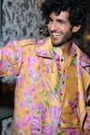 Mahima Mahajan_Yellow Glazed Cotton Printed Flower Shariq Bomber Jacket _Online_at_Aza_Fashions