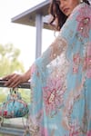 Mahima Mahajan_Blue Georgette Print Bloom Afia Embellished Pre-draped Saree With Blouse _at_Aza_Fashions