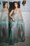 Mahima Mahajan_Blue Organza Print Blossom Aiza Embellished Pre-draped Saree With Blouse _Online_at_Aza_Fashions