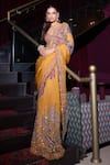 Mahima Mahajan_Yellow Organza Print Fiore Nafisa Embellished Pre-draped Saree With Blouse _Online_at_Aza_Fashions