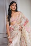 Mahima Mahajan_Pink Organza Print Persian Shazana Embellished Pre-draped Saree With Blouse _Online_at_Aza_Fashions