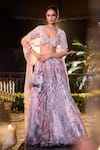 Buy_Mahima Mahajan_Purple Organza Print Floral Scoop Neck Amara And Pearl Embellished Lehenga Set _at_Aza_Fashions