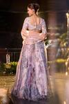 Shop_Mahima Mahajan_Purple Organza Print Floral Scoop Neck Amara And Pearl Embellished Lehenga Set _at_Aza_Fashions