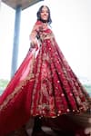 Shop_Mahima Mahajan_Red Organza Embroidered Mirror V Neck Anabia Front Open Anarkali Set _Online_at_Aza_Fashions