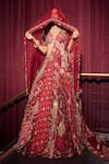 Buy_Mahima Mahajan_Red Organza Embroidered Mirror Sweetheart Ehlam And Sequin Lehenga Set With Veil _at_Aza_Fashions