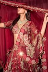 Shop_Mahima Mahajan_Red Organza Embroidered Mirror Sweetheart Ehlam And Sequin Lehenga Set With Veil _at_Aza_Fashions