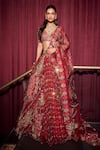 Buy_Mahima Mahajan_Red Organza Embroidered Mirror V Neck Ehlam Lehenga Set _at_Aza_Fashions