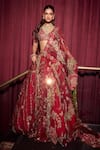 Shop_Mahima Mahajan_Red Organza Embroidered Mirror V Neck Ehlam Lehenga Set _at_Aza_Fashions