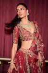 Shop_Mahima Mahajan_Red Organza Embroidered Mirror V Neck Ehlam Lehenga Set 