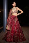 Buy_Mahima Mahajan_Red Organza Embroidered Mirror Sweetheart Zarah Lehenga Set _at_Aza_Fashions