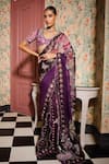 Buy_Mahima Mahajan_Purple Organza Embroidered Mirror Leaf Rubab Pre-draped Saree With Blouse _at_Aza_Fashions