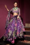 Buy_Mahima Mahajan_Purple Organza Embroidered Mirror V Neck Shahira Lehenga Set _at_Aza_Fashions