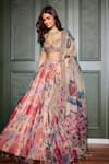 Buy_Mahima Mahajan_Beige Organza Embroidered Mirror Sweetheart Ruya Floral Pattern Lehenga Set _at_Aza_Fashions