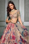 Shop_Mahima Mahajan_Beige Organza Embroidered Mirror Sweetheart Ruya Floral Pattern Lehenga Set _Online_at_Aza_Fashions