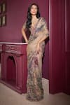 Buy_Mahima Mahajan_Beige Organza Embroidered Mirror Hana And Sequin Pre-draped Saree With Blouse _at_Aza_Fashions