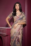 Mahima Mahajan_Beige Organza Embroidered Mirror Hana And Sequin Pre-draped Saree With Blouse _Online_at_Aza_Fashions