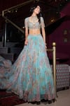 Buy_Mahima Mahajan_Blue Organza Embroidered Mirror Sweetheart Hena Floral Lehenga Set _at_Aza_Fashions