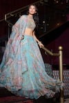 Mahima Mahajan_Blue Organza Embroidered Mirror Sweetheart Hena Floral Lehenga Set _Online_at_Aza_Fashions