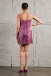 Shop_KIRAN KALSI_Pink Net Embroidery Rhinestones Leaf 3d Rose Mini Dress _at_Aza_Fashions