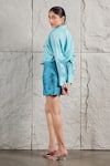 Shop_KIRAN KALSI_Blue Shirt Organza Embroidery Butterfly Button Oversized With Mini Skirt _at_Aza_Fashions