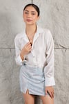 KIRAN KALSI_White Shirt Organza Embroidery Butterfly Button Oversized With Mini Skirt _Online_at_Aza_Fashions