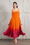 Buy_KIRAN KALSI_Orange Crepe Square Sunset Ombre Flared Dress _at_Aza_Fashions