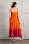 Shop_KIRAN KALSI_Orange Crepe Square Sunset Ombre Flared Dress _at_Aza_Fashions